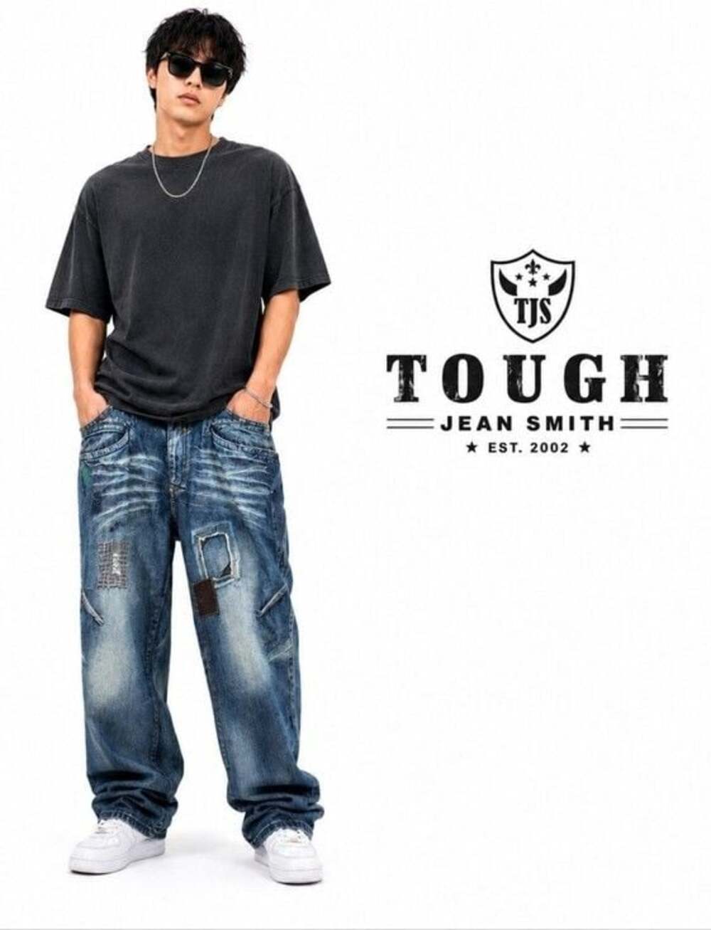 Rare Vintage Tough Jean Smith Patchwork Baggy Hip Hop Jeans Size:42 Men K-Pop